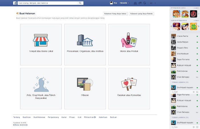 Apabila menyetujui, silakan klik menu pilih kategori Cara Bikin Facebook Fanpage 