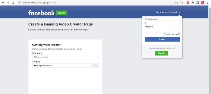 Bukalah website supaya bisa membuat Facebook Gaming Creator