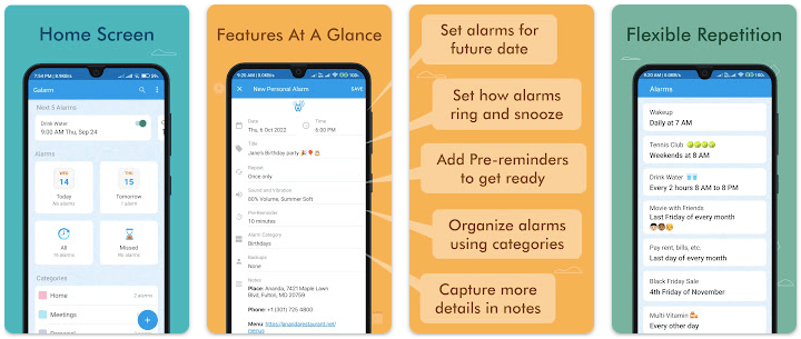 aplikasi alarm android Galarm - Alarm and reminders